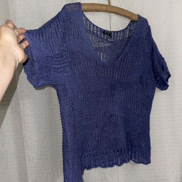 Eileen Fisher L Blue Angel Cotton Metallic Blend Stitch Chunky Knit Sweater - Picture 5 of 9